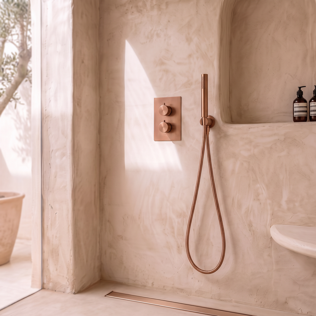 Colonne de Douche Thermostatique Encastré Or Rose