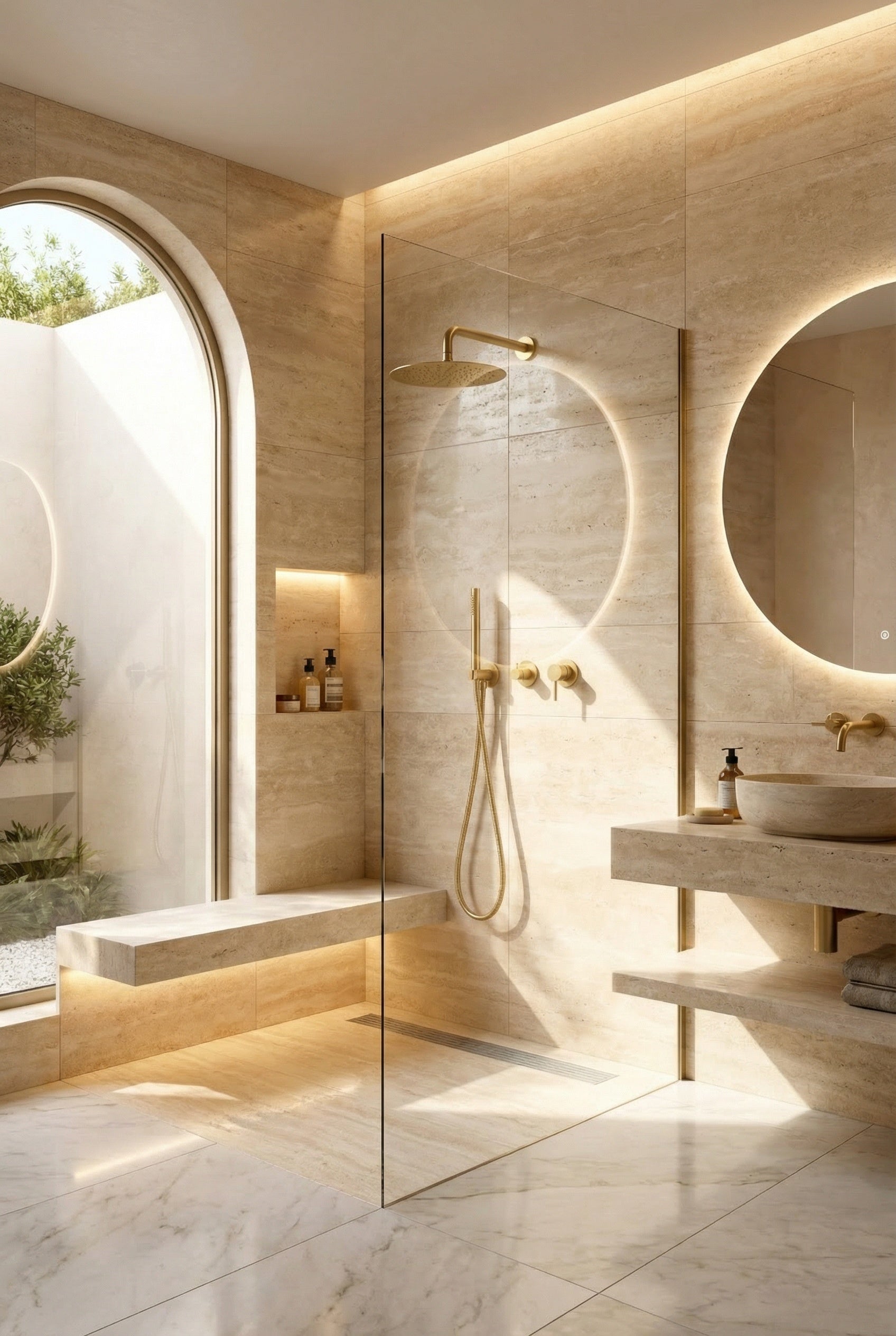 Colonne de douche encastrée or brossé