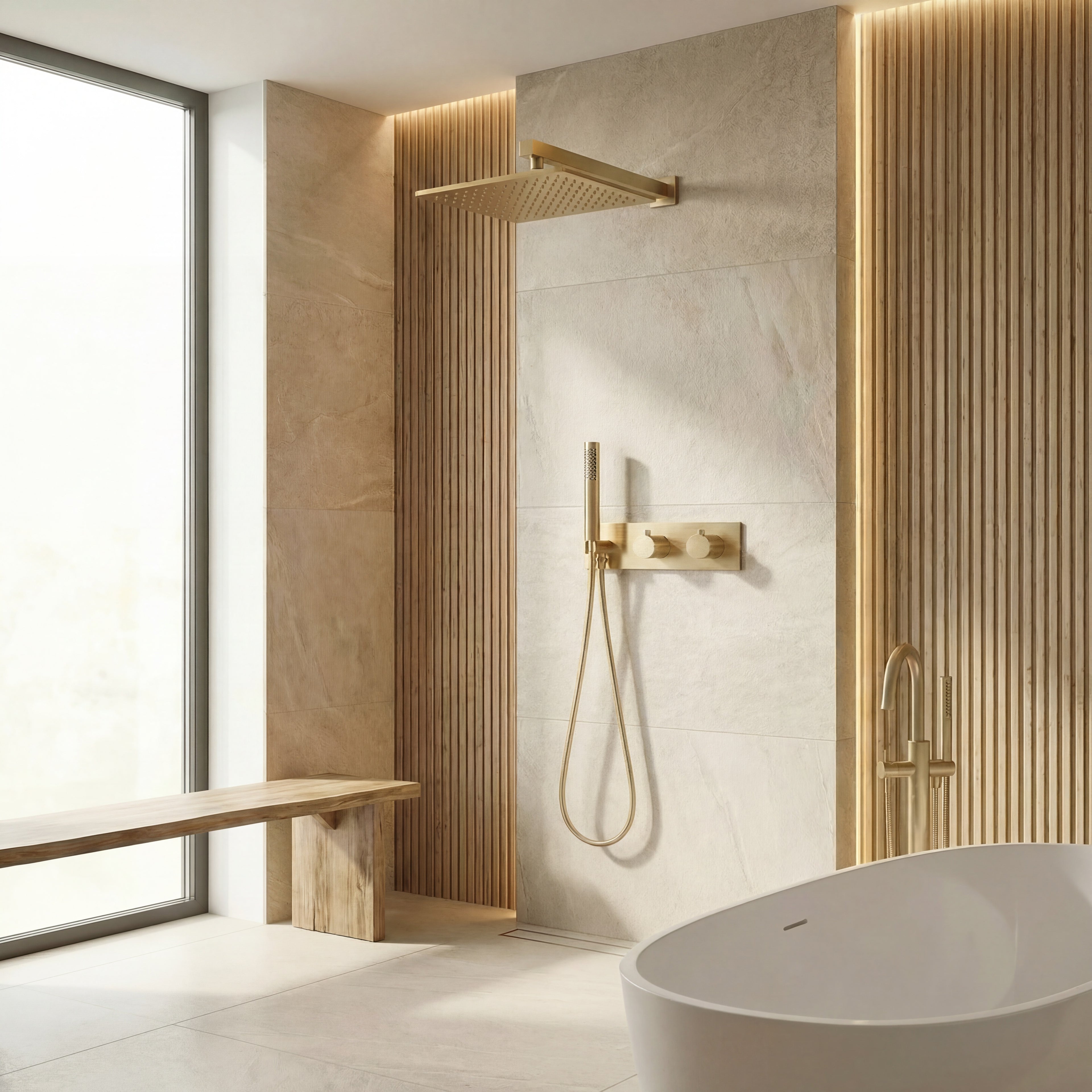 Colonne de douche encastrée or brossé
