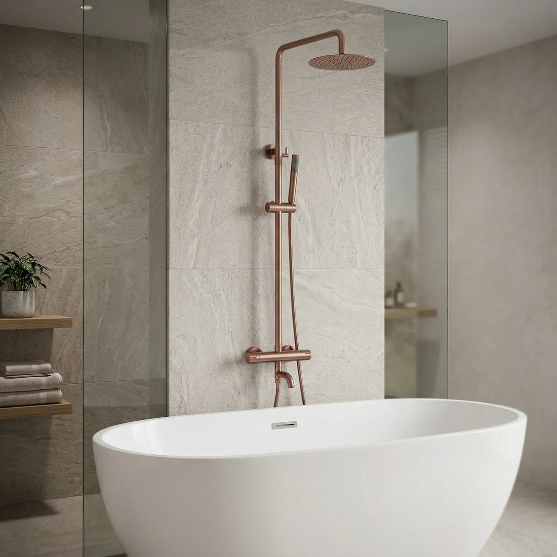 Colonne de douche thermostatique or rose brossé