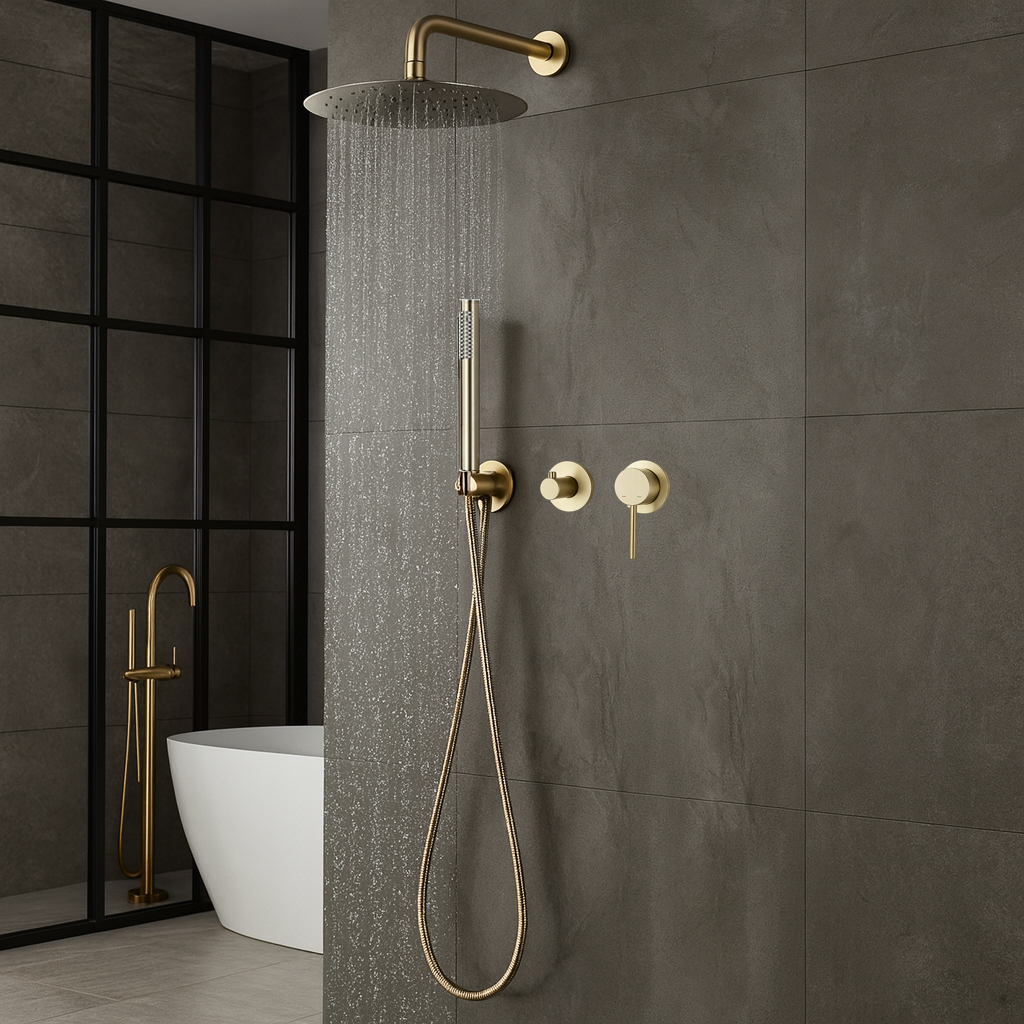 Colonne de douche encastrée or brossé