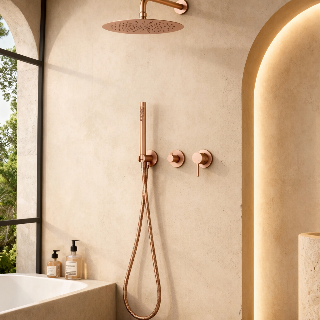 Colonne de douche encastrée or rose brossé