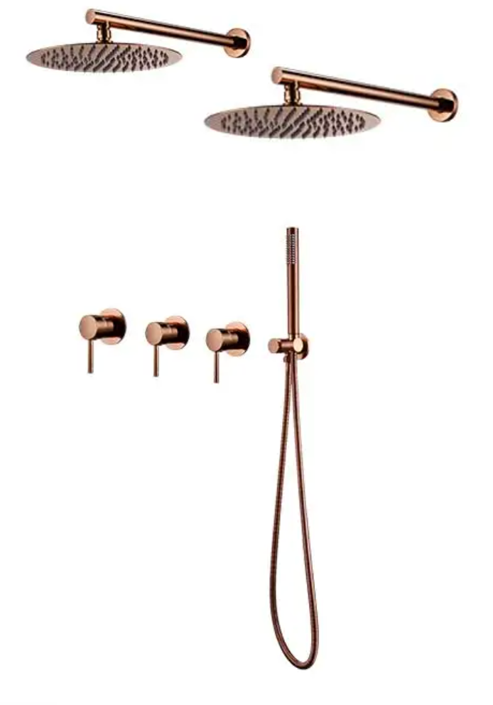 Double colonne de douche encastrée or rose brossé