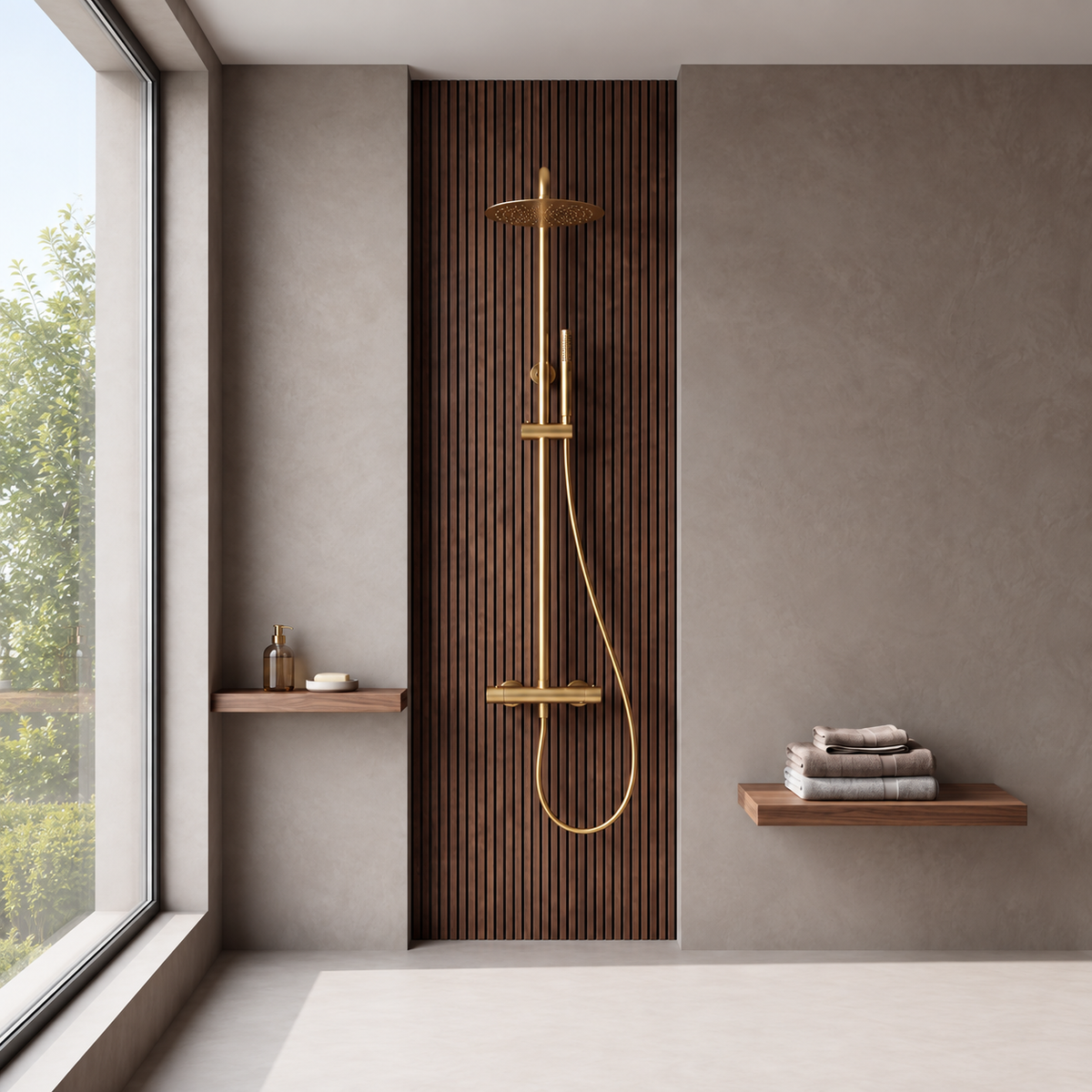 Colonne de Douche Thermostatique Dorée Brossé