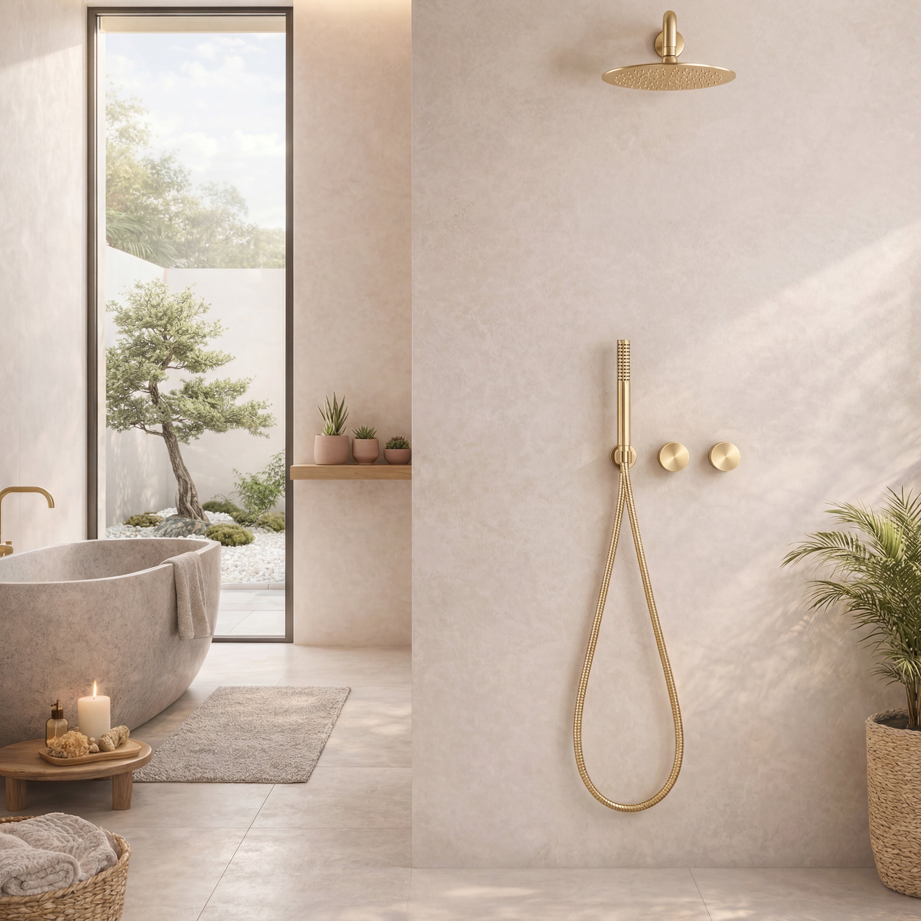 Colonne de douche encastrée or brossé