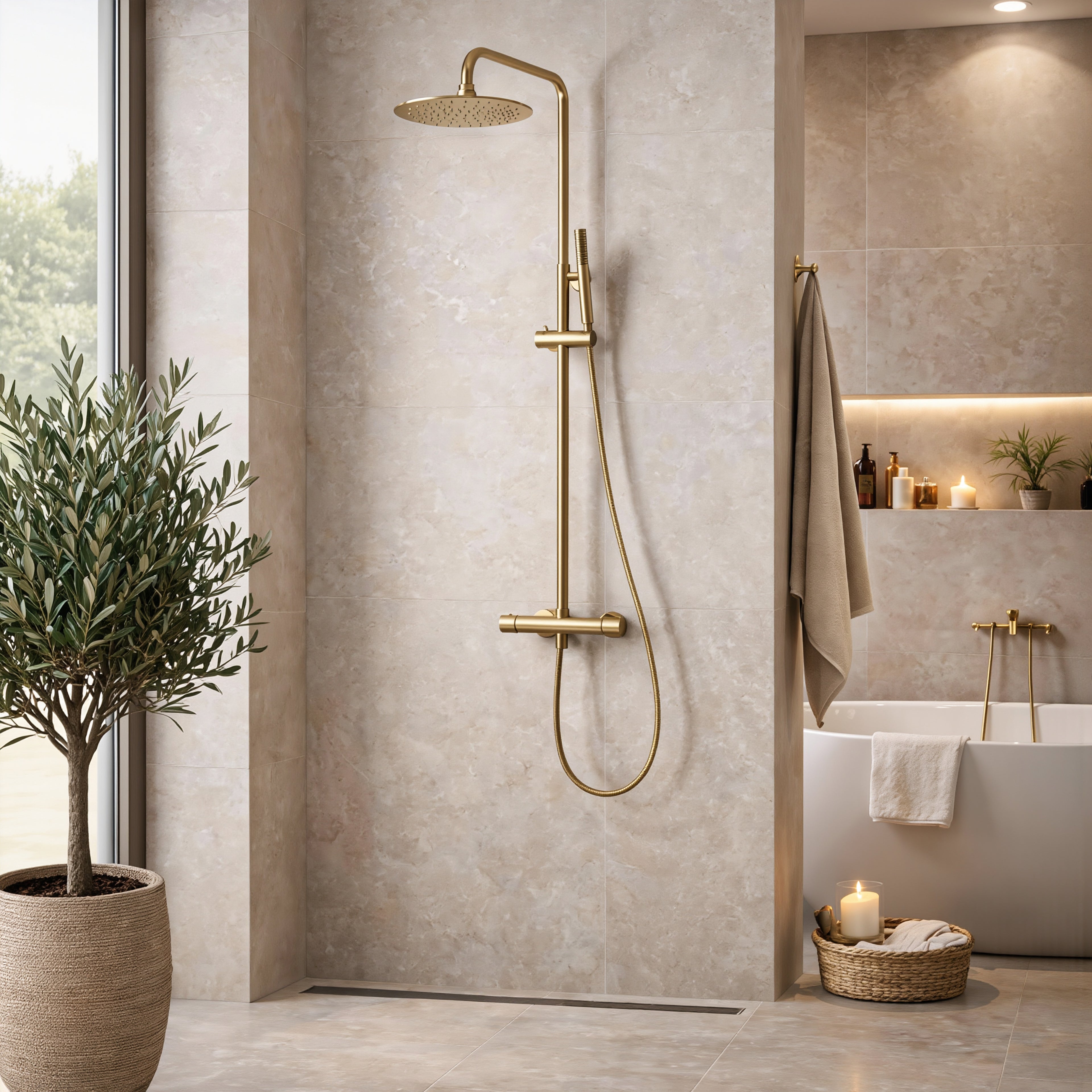 Colonne de Douche Thermostatique Or Brossé