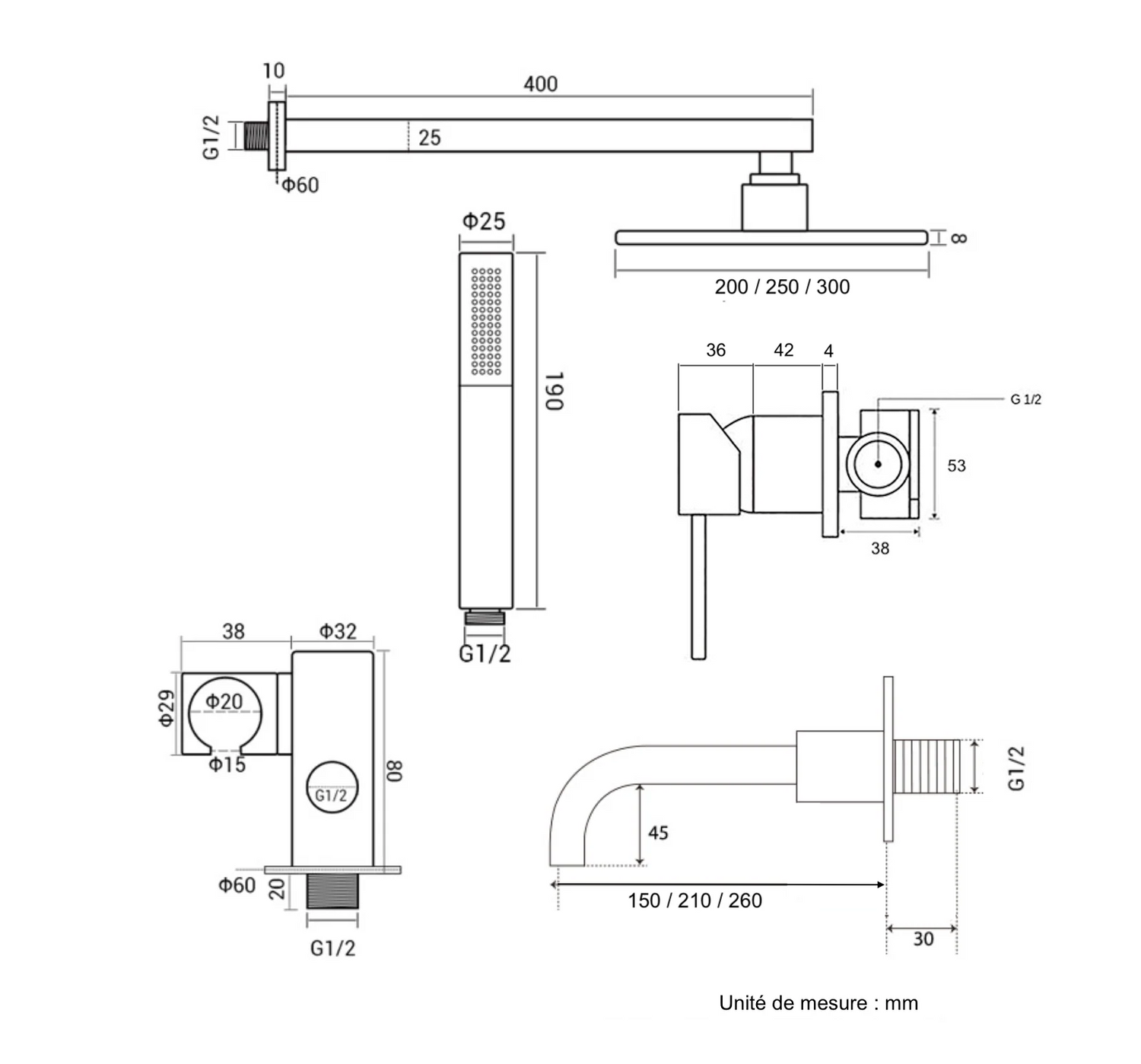 Cotes Douche encastrée