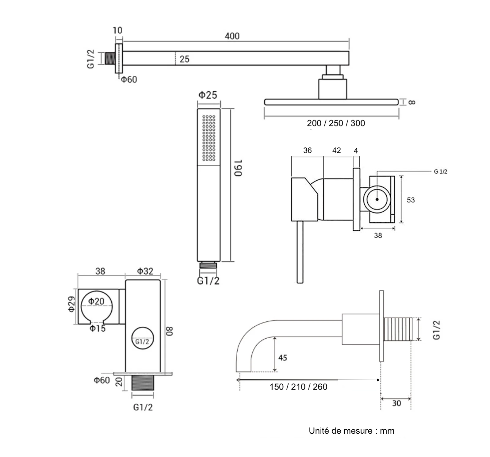 Cotes Douche encastrée