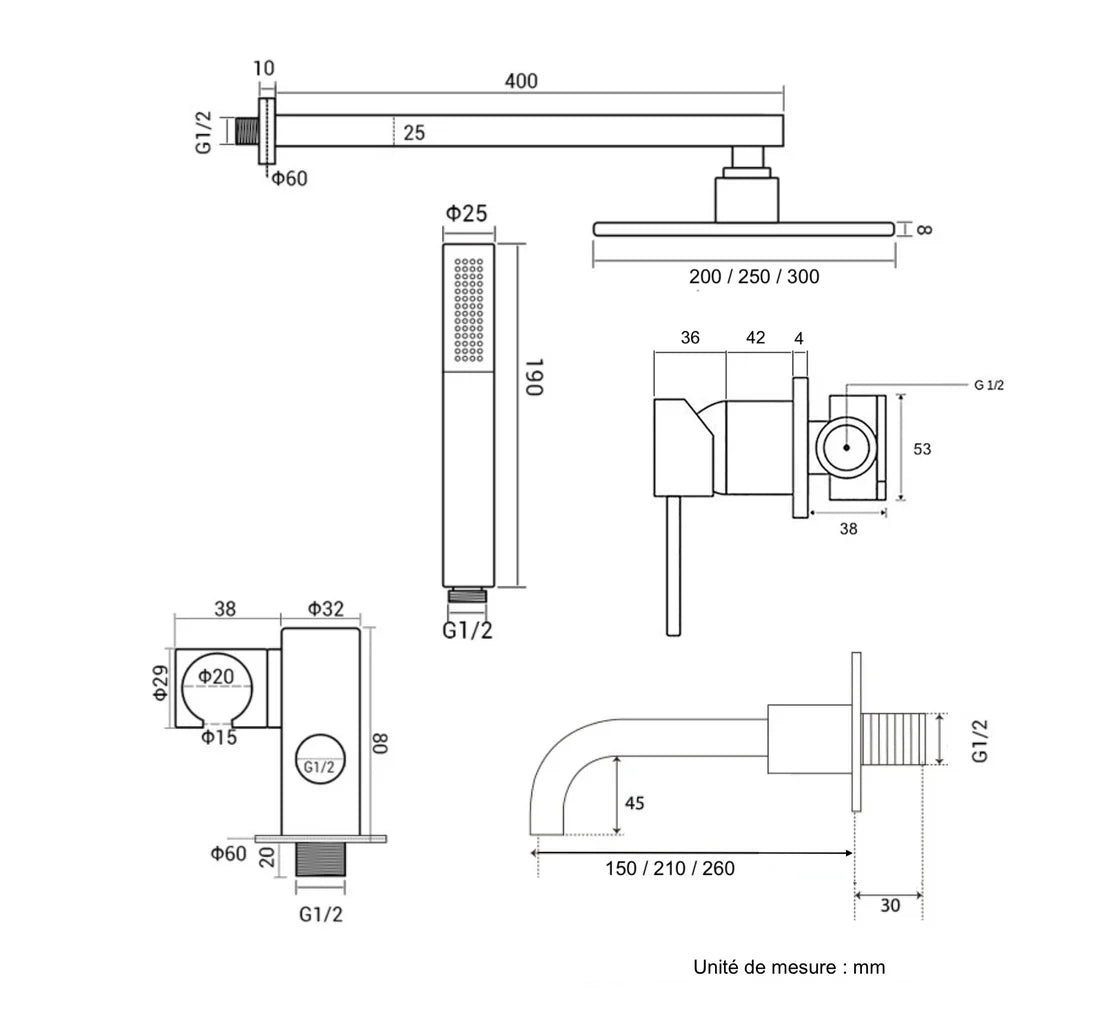 Kit de bain et douche or rose brossé