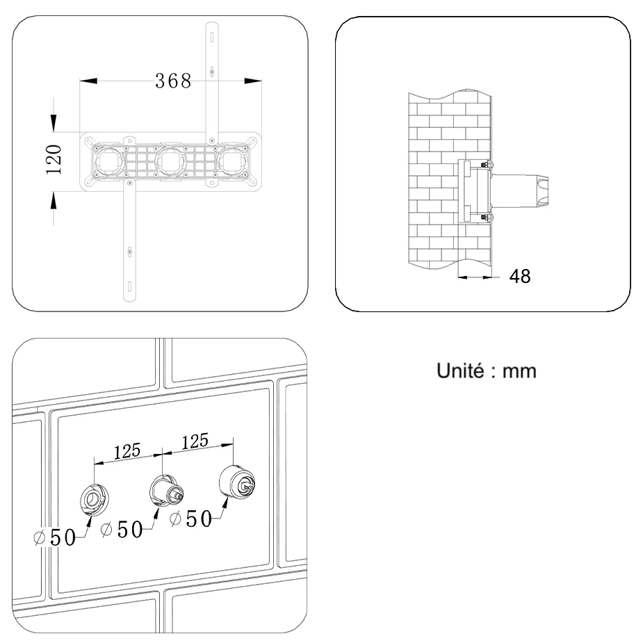 Côtes Boitier Encastrement Douche