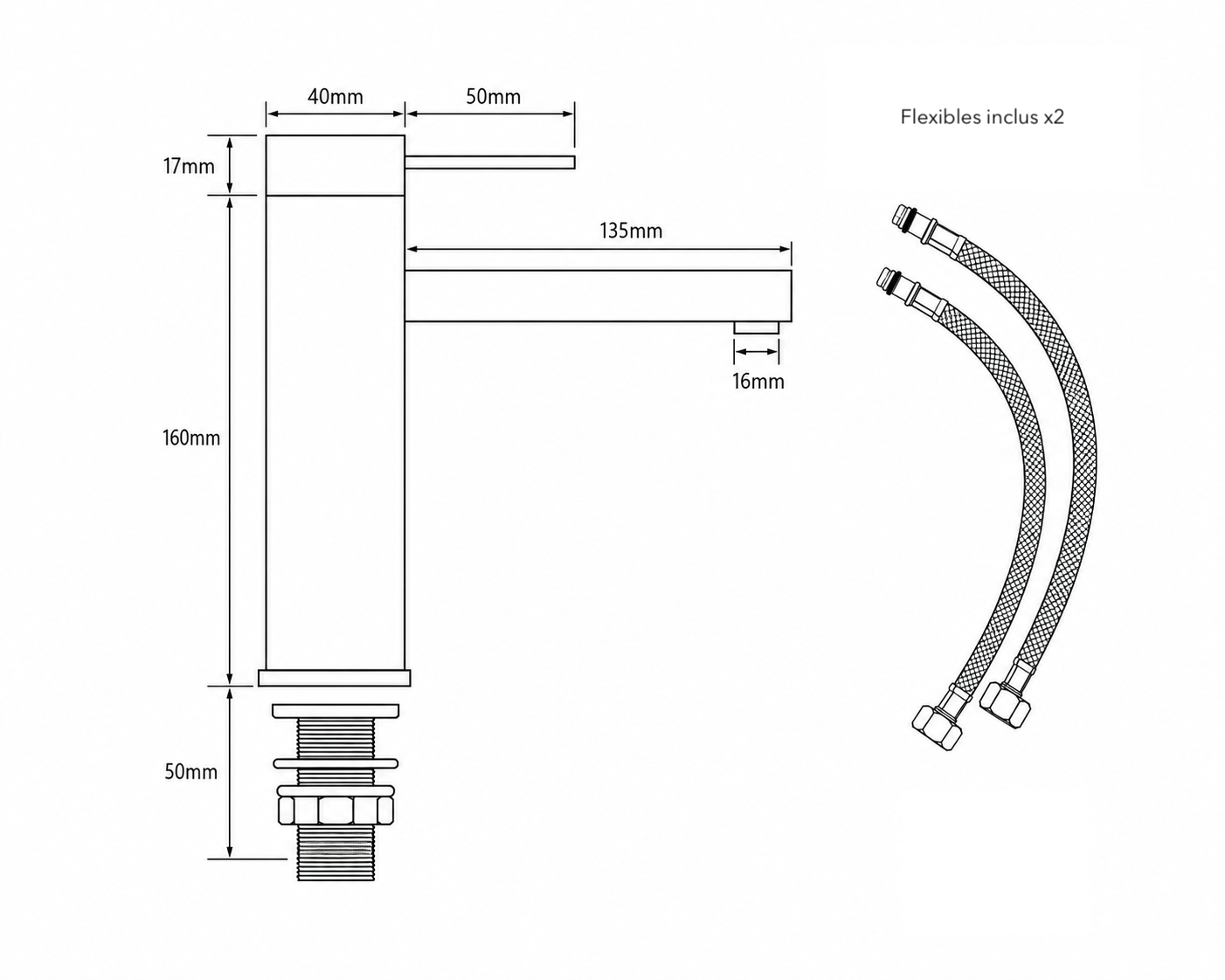 Dimensions Robinet vasque