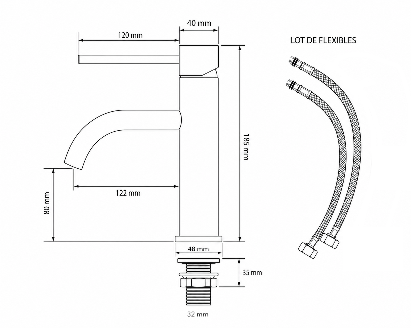 Dimensions Mitigeur Vasque