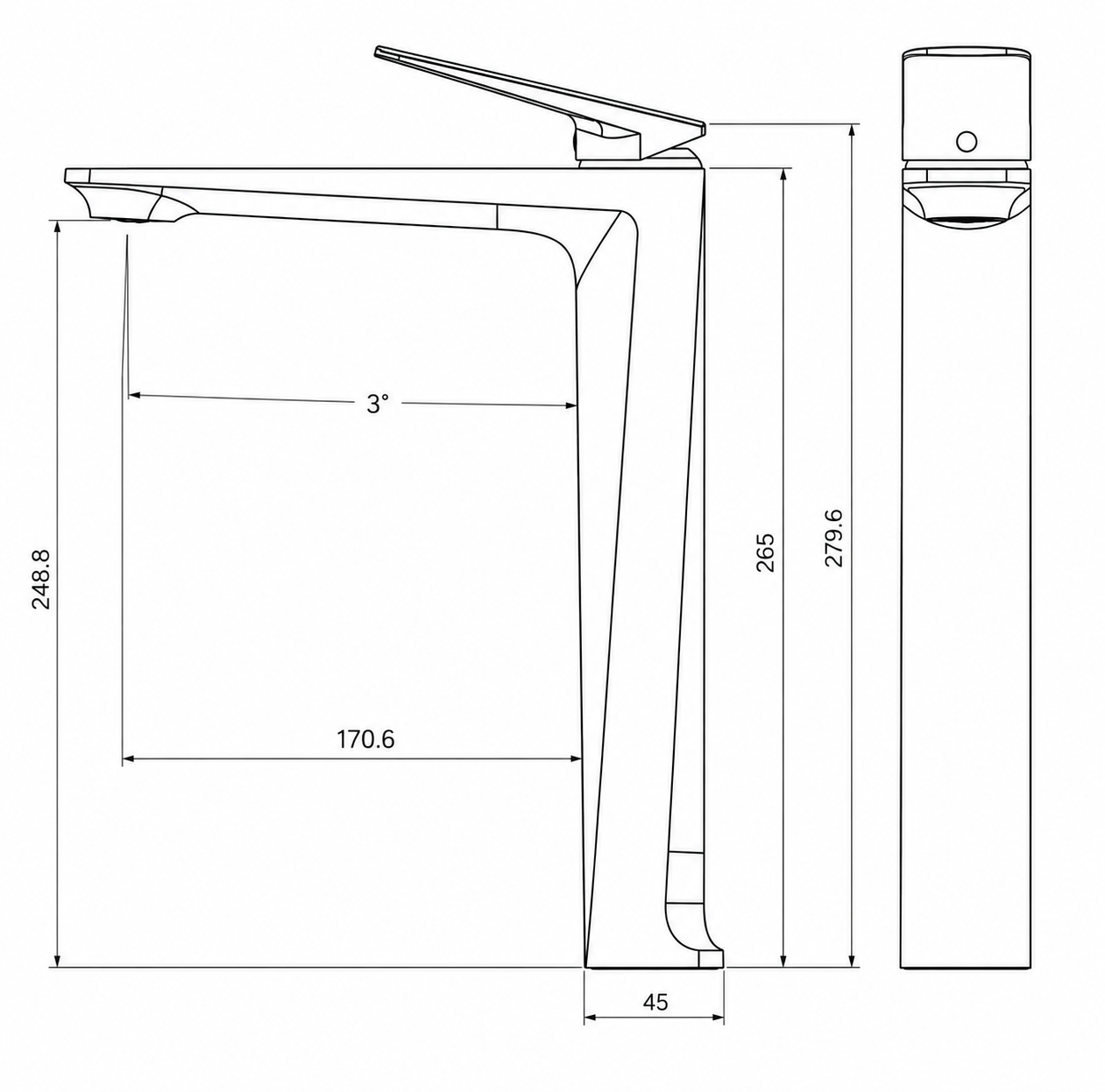 Dimensions Mitigeur Chrome XL Vasque
