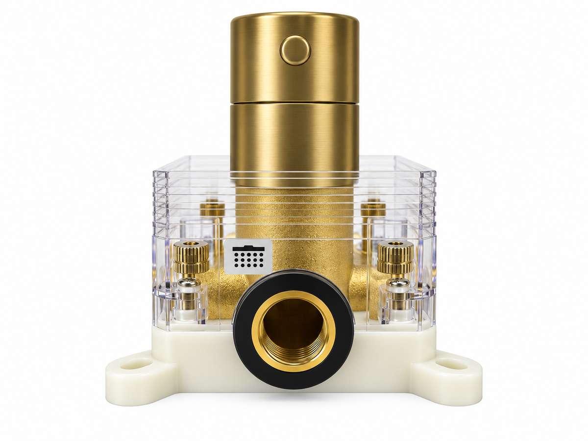 Colonne de douche thermostatique encastrée or brossé