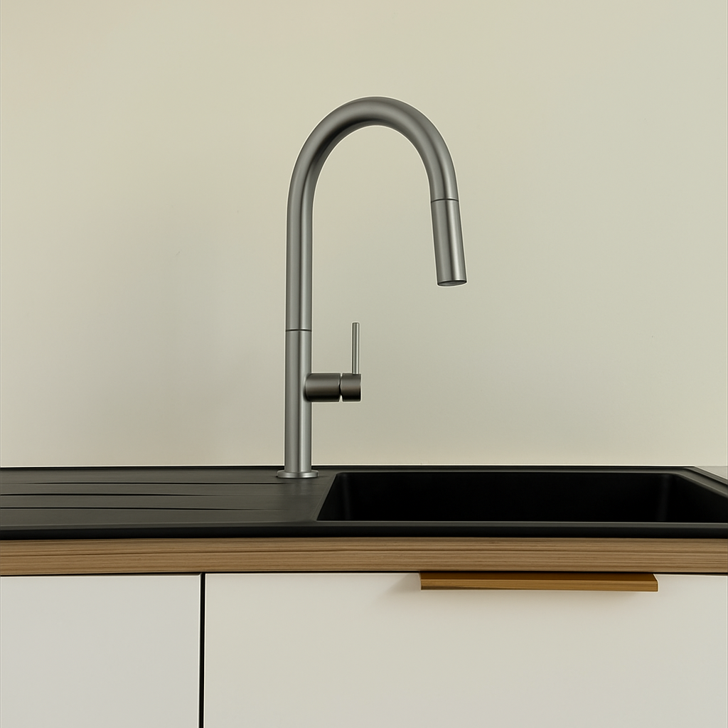 Mitigeur de Cuisine avec Douchette gris Brossé