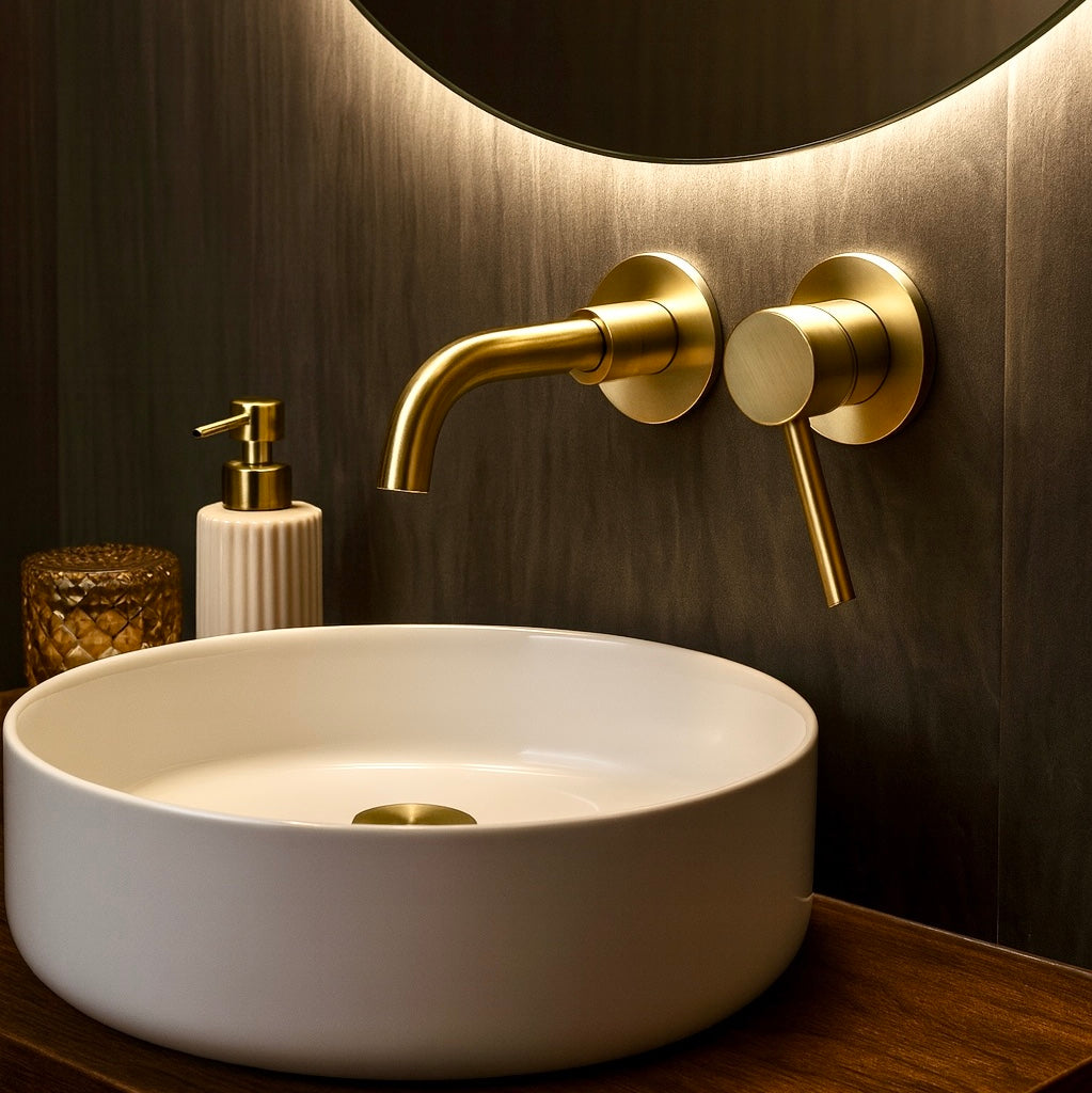 Mitigeur salle de bain encastré or brossé
