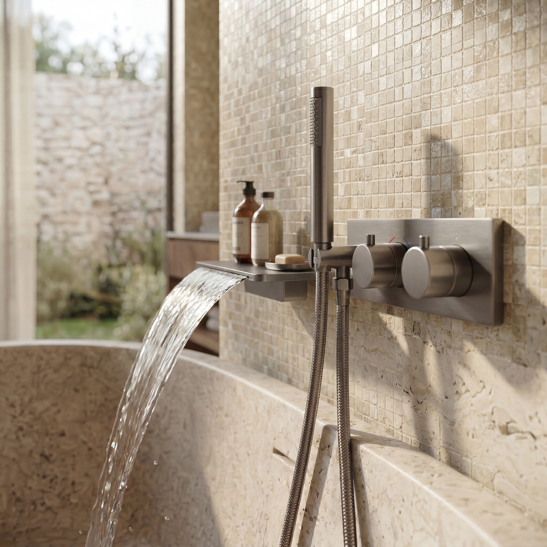 Colonne de douche et bain encastrée gris brossé