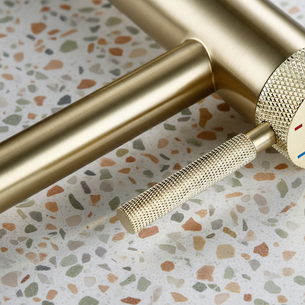 Badezimmer-Mischbatterie aus gebürstetem Gold