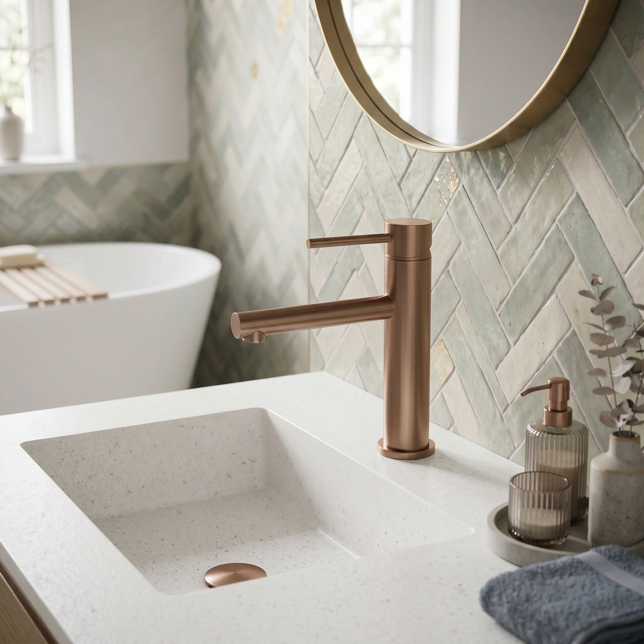Mitigeur lavabo or rose brossé