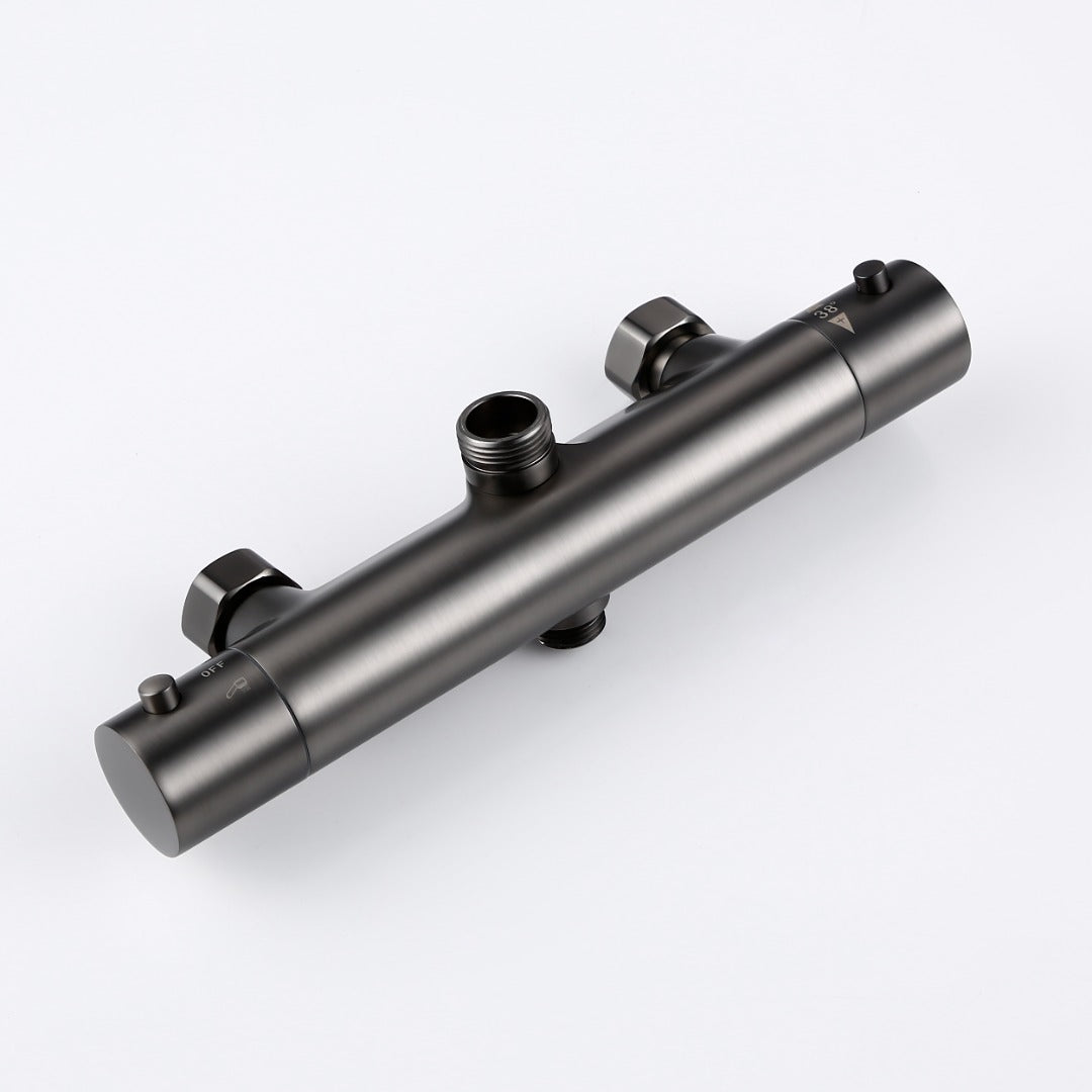 Mitigeur thermostatique  gris brossé.