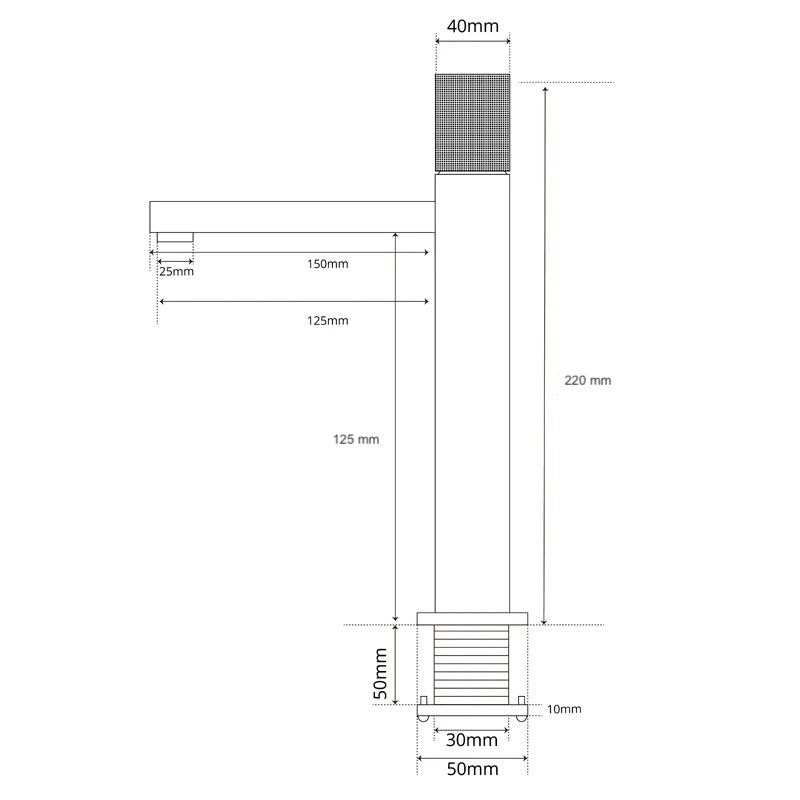 Mitigeur de salle de bain gris brossé.