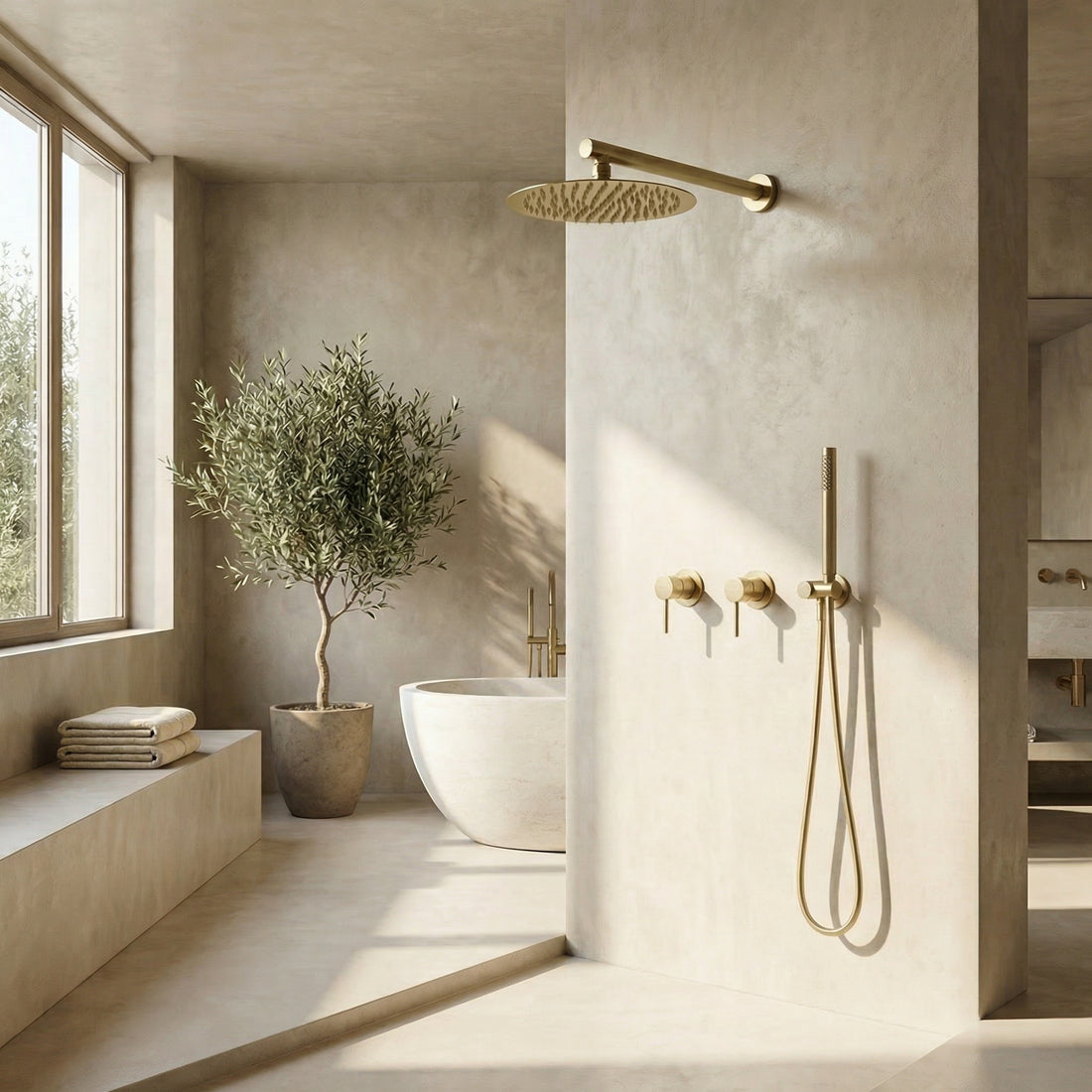 Colonne de douche encastrée or brossé