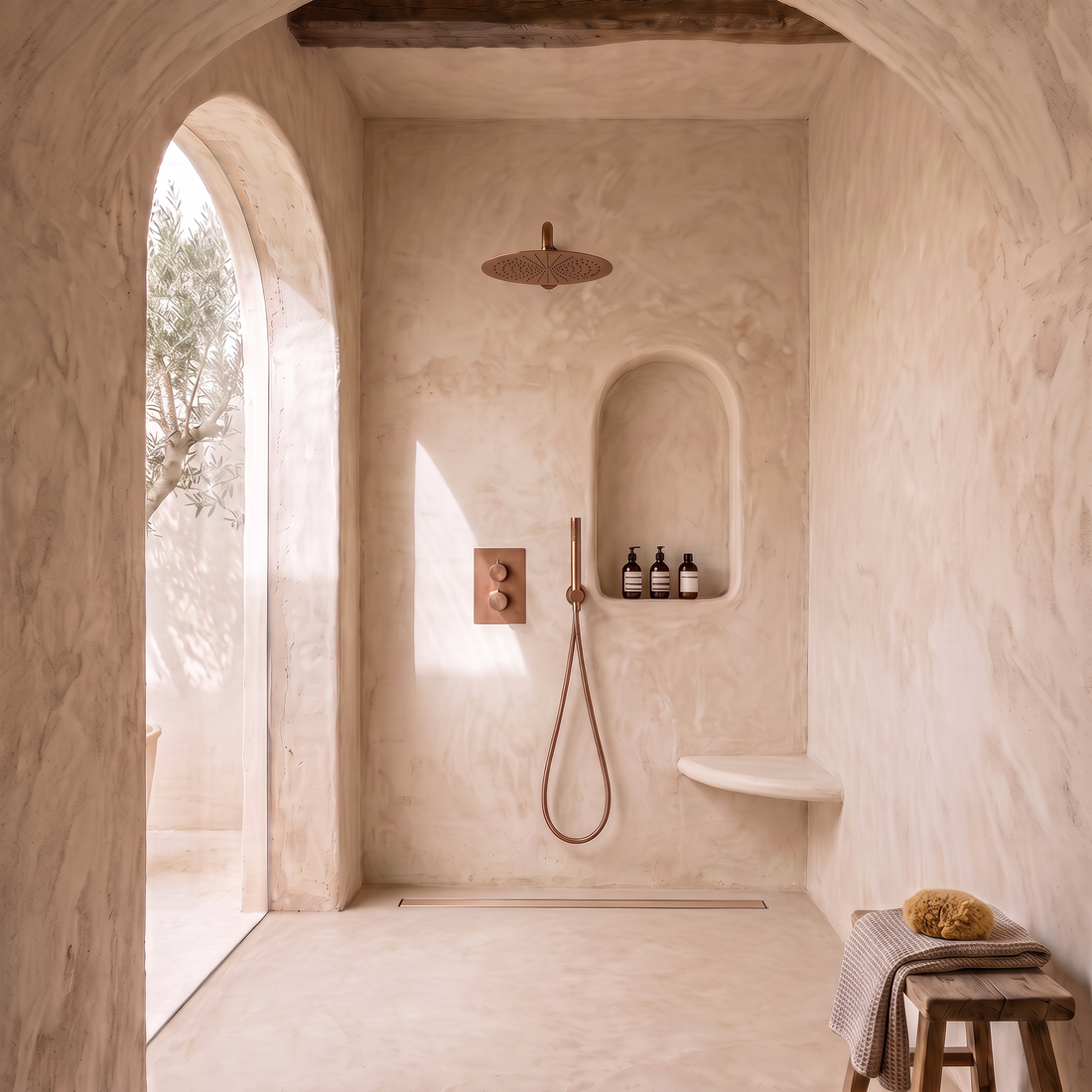 Colonne de Douche Thermostatique Encastré Or Rose Brossé