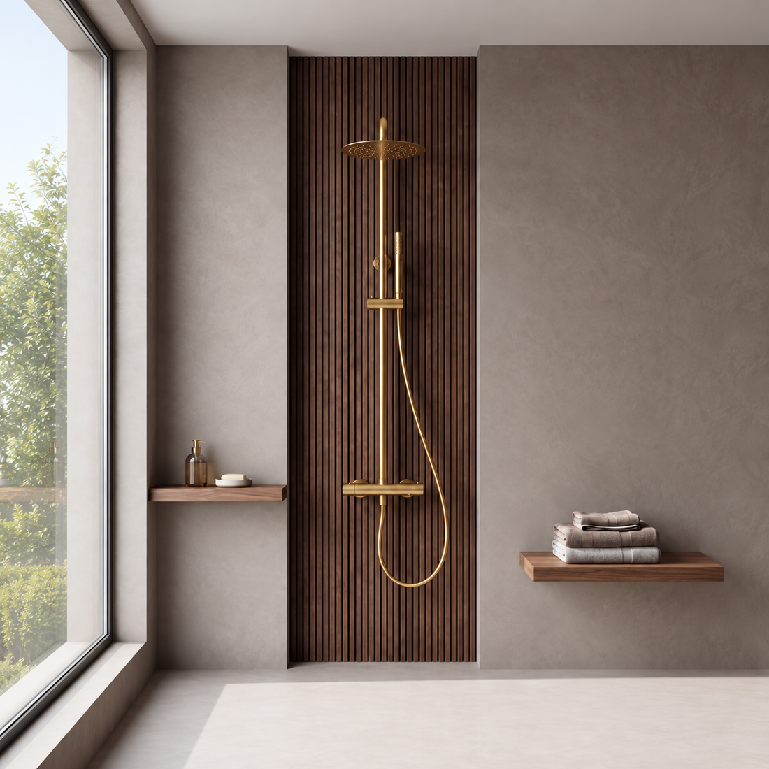 Colonne de Douche Thermostatique Dorée Brossé