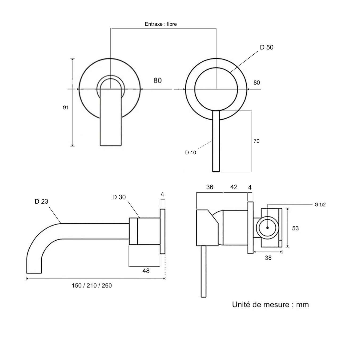 Mitigeur salle de bain encastré or brossé