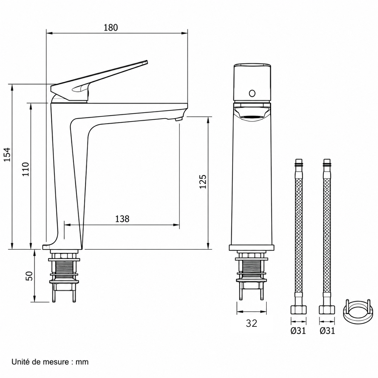 Dimensions Mitigeur Doré