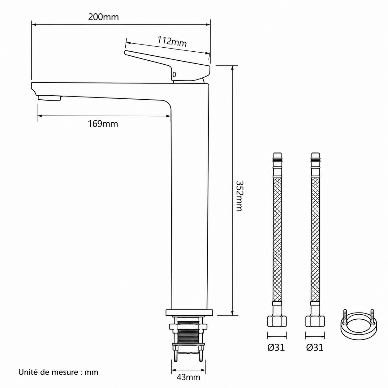 Dimensions Mitigeur XL Vasque
