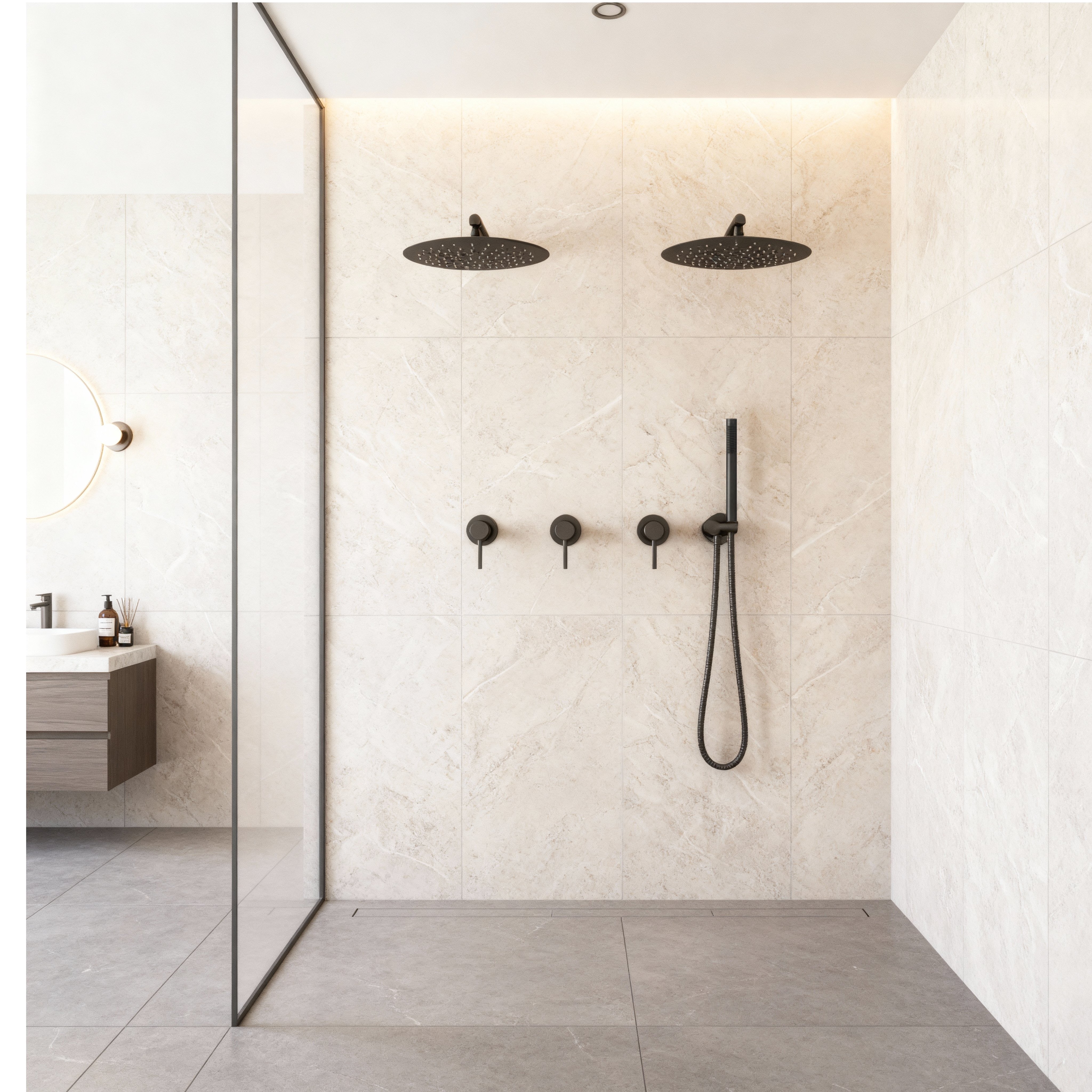 Double colonne de douche encastrée gris brossé | Agostini Robinetterie