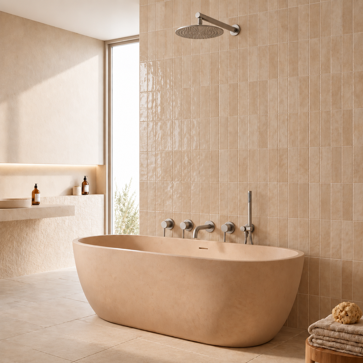 Ensemble douche et bain inox brossé