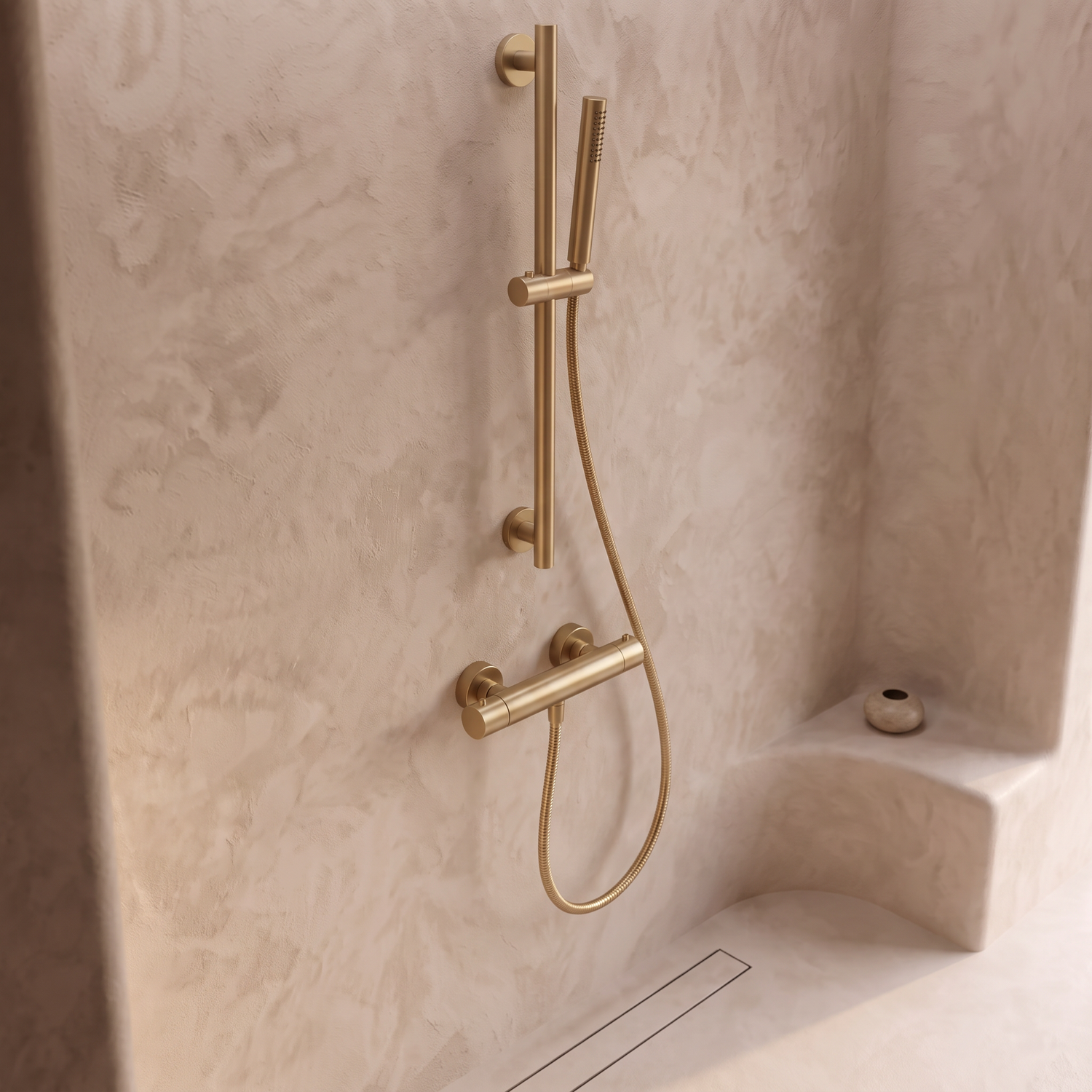 Mitigeur Thermostatique avec Douchette Or Brossé