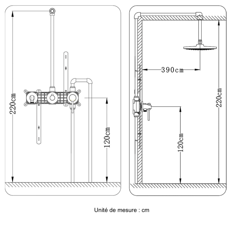 Einbau-Duschsäule in gebürstetem Grau