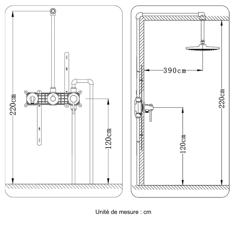 Colonne de douche encastré gris brossé