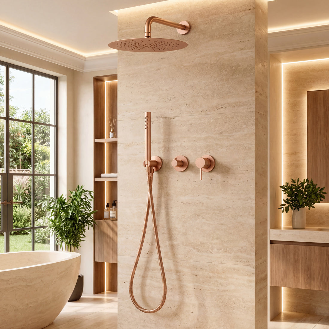 Colonne de douche encastrée or rose brossé