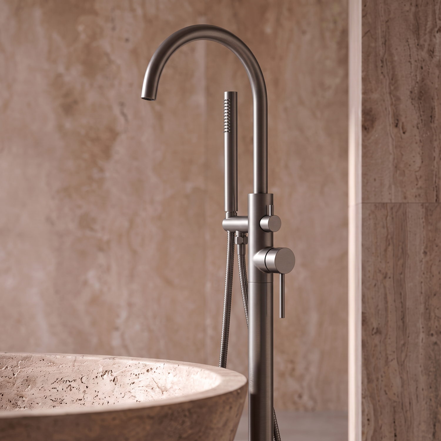 Mitigeur Baignoire Ilot Gris Brossé