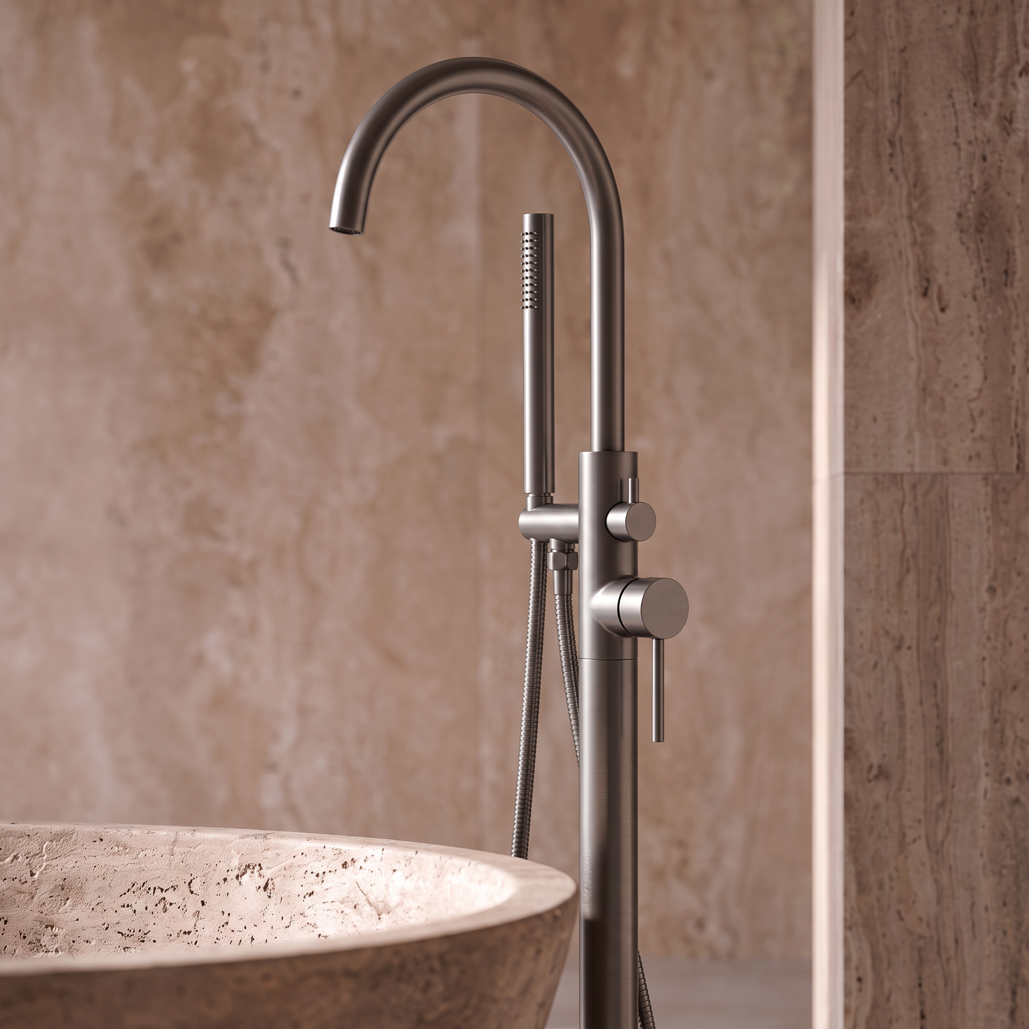 Mitigeur Baignoire Ilot Gris Brossé