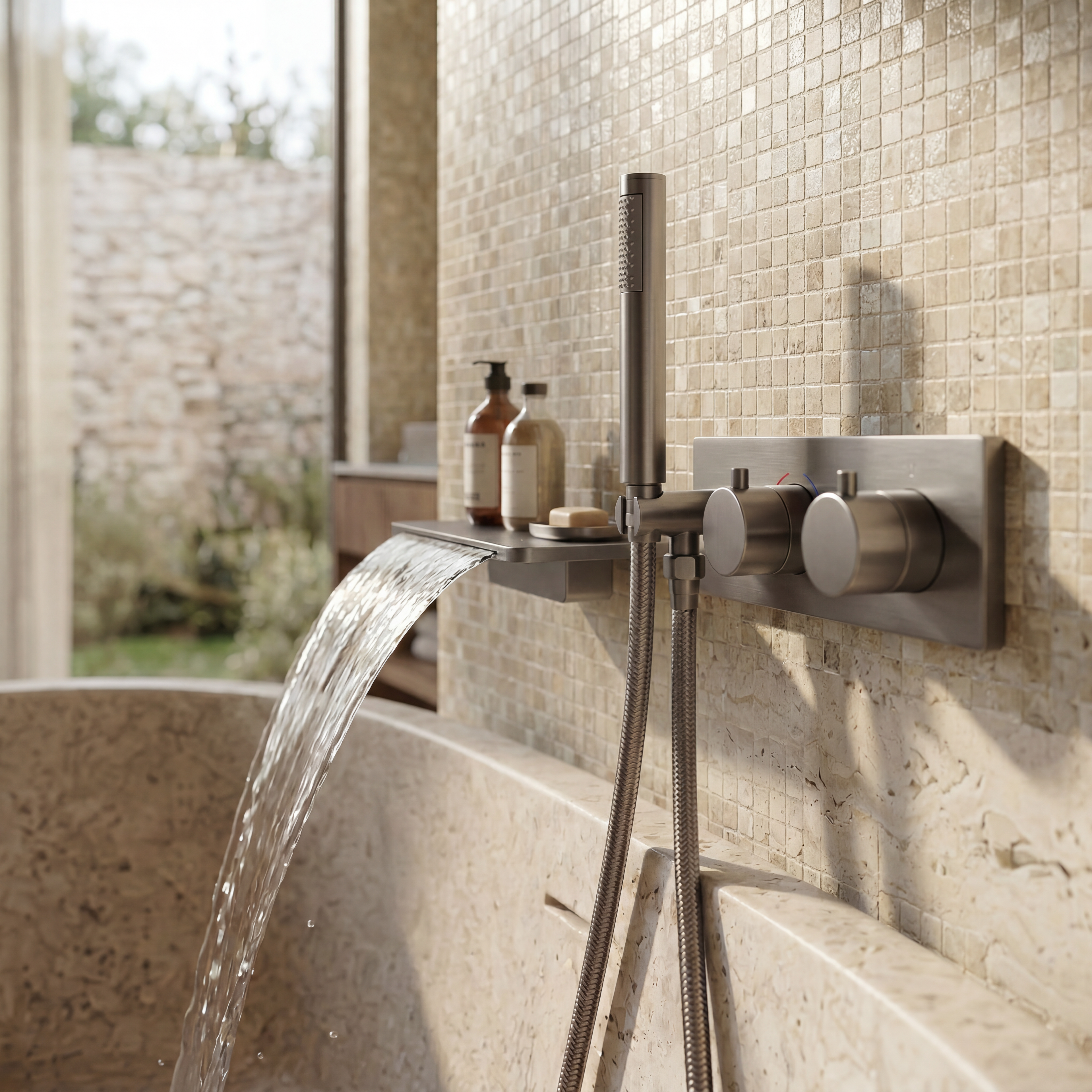 Colonne de douche et bain encastrée gris brossé