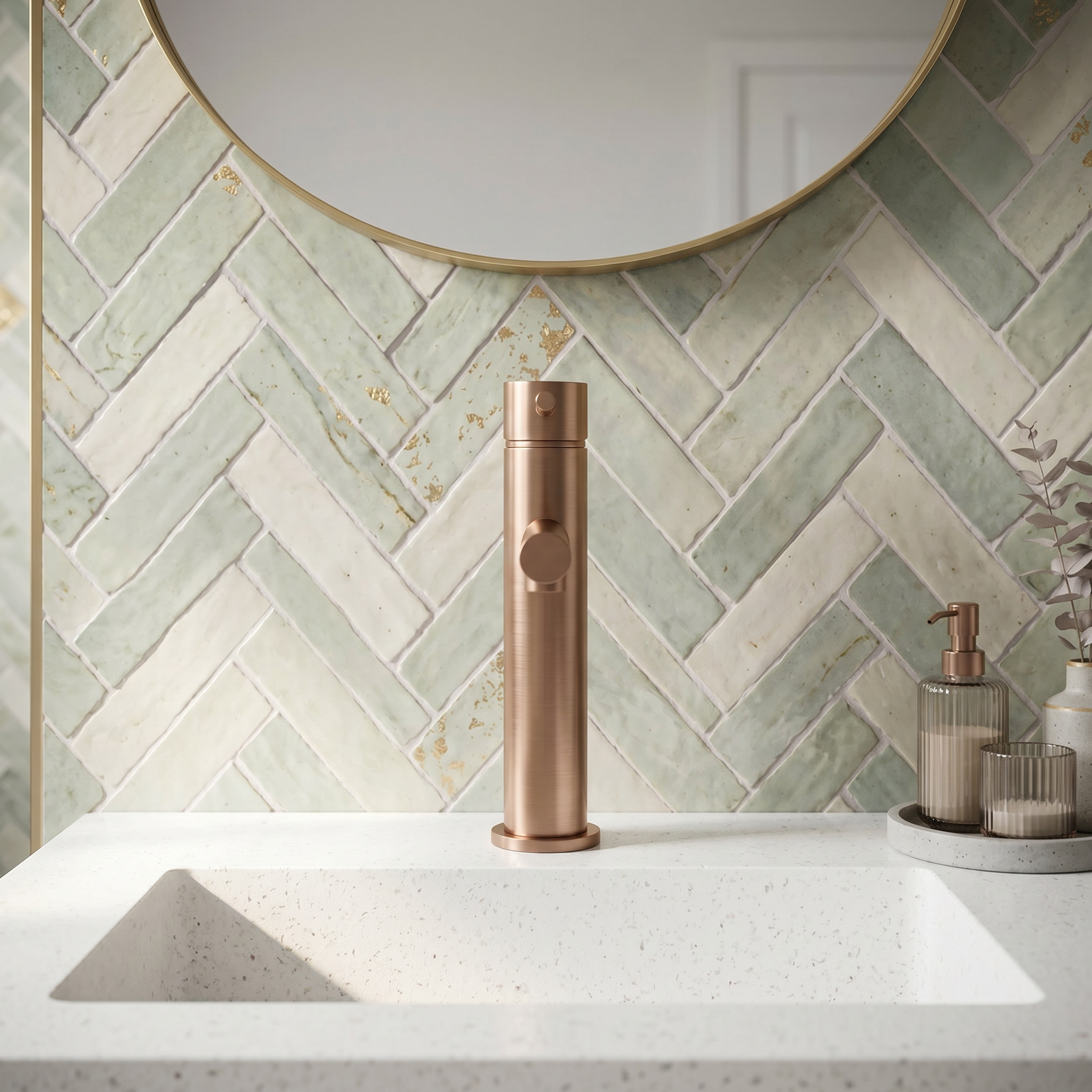 Mitigeur lavabo or rose brossé