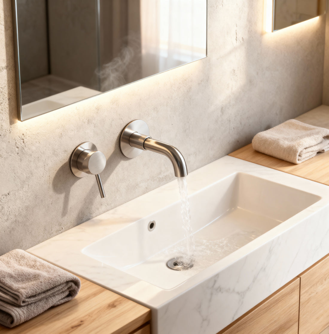 Mitigeur Encastré de Lavabo Acier Brossé