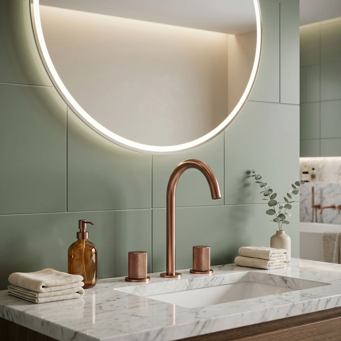 Robinet de salle de bain or rose brossé
