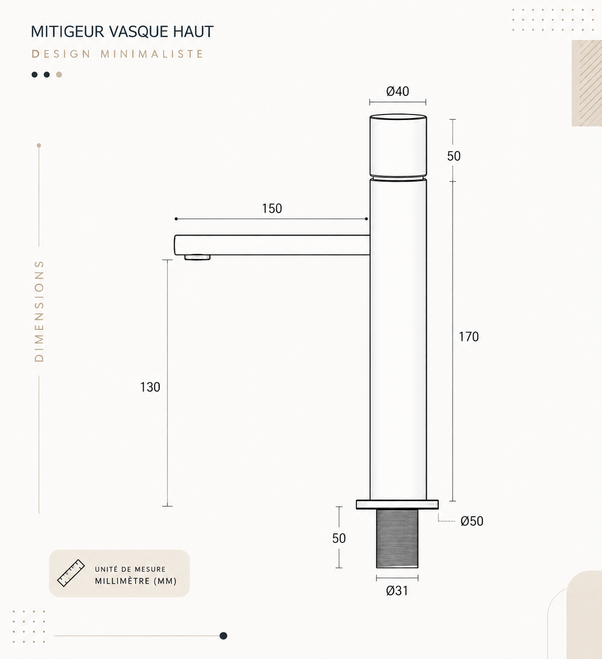 Dimensions Robinet Vasque