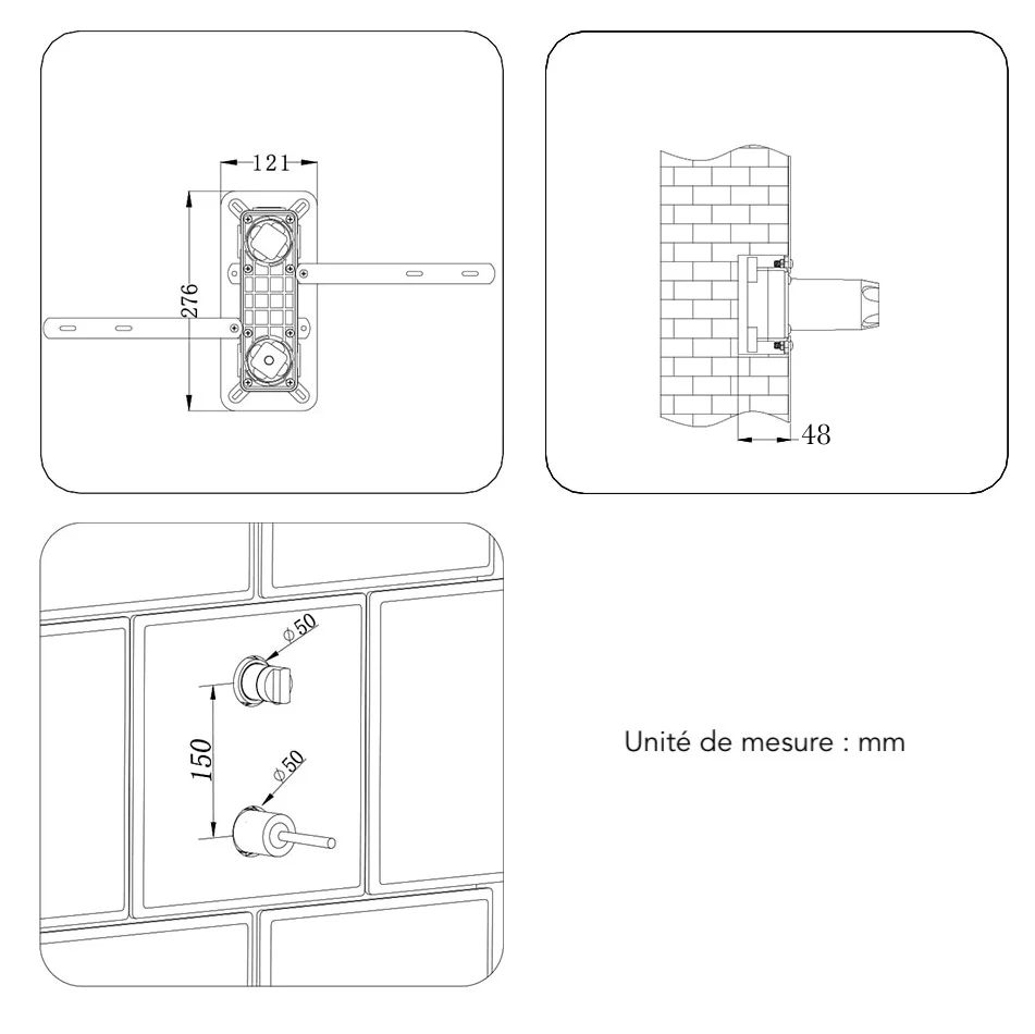 Colonne de douche encastrée or brossé