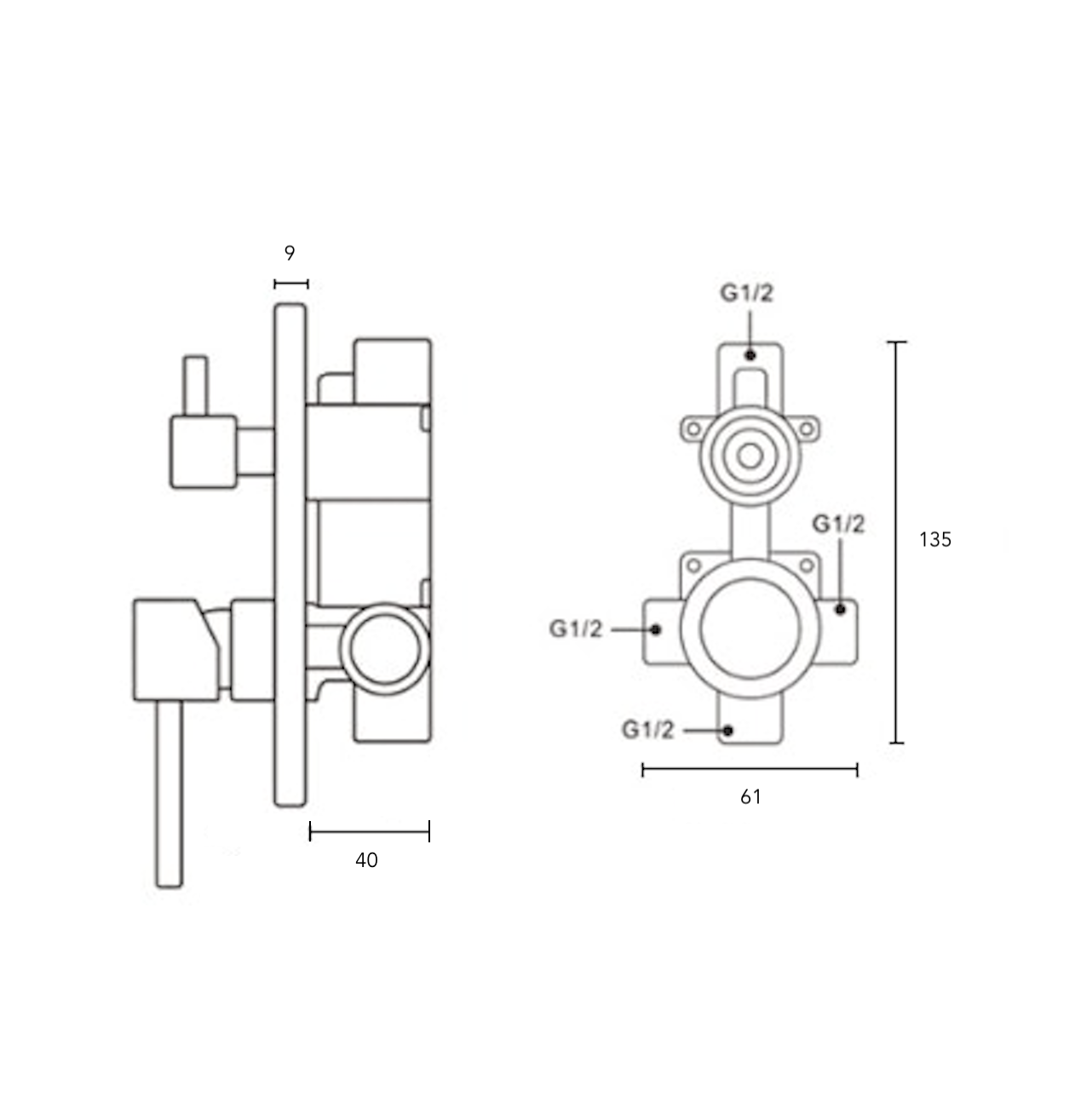 Dimensions Mitigeur de Bain Encastré