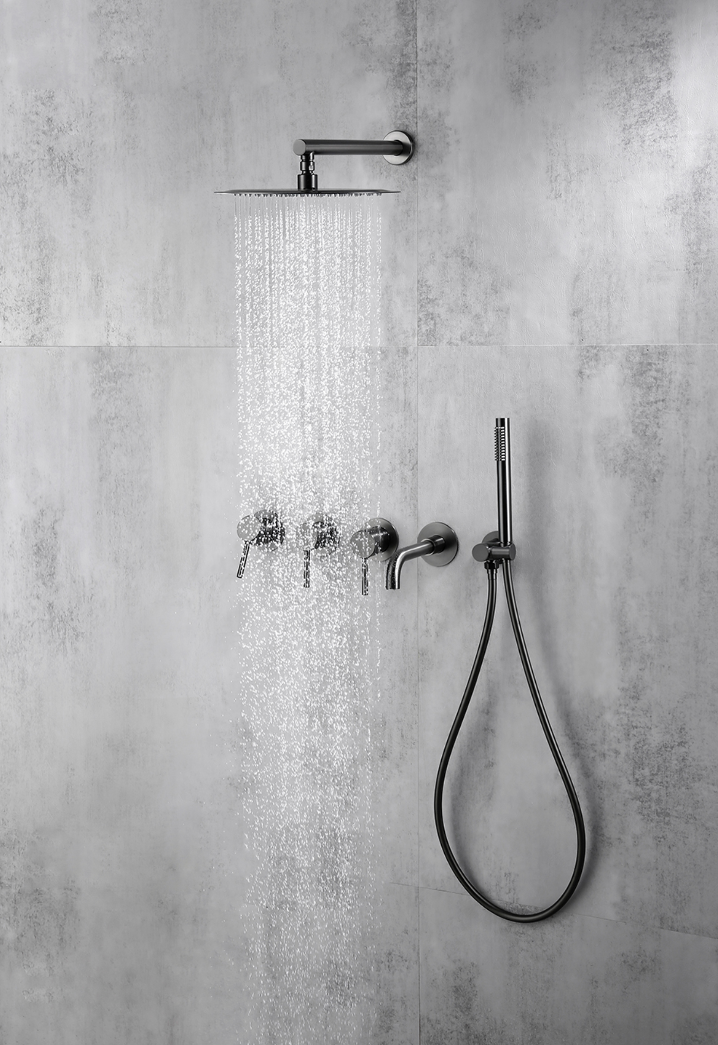 Colonne de douche &amp; bain encastré gris brossé