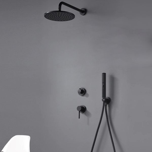 Set de douche noir mat avec douchette, flexible et prise d'eau - Infinity