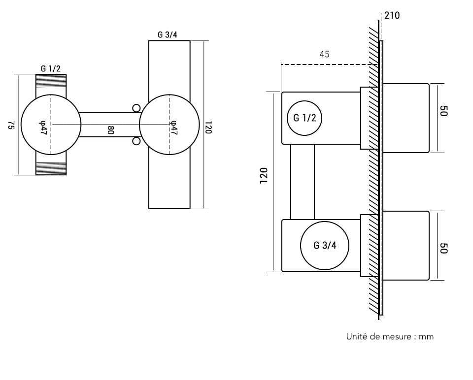 Schéma Dimensions Colonne de Bain