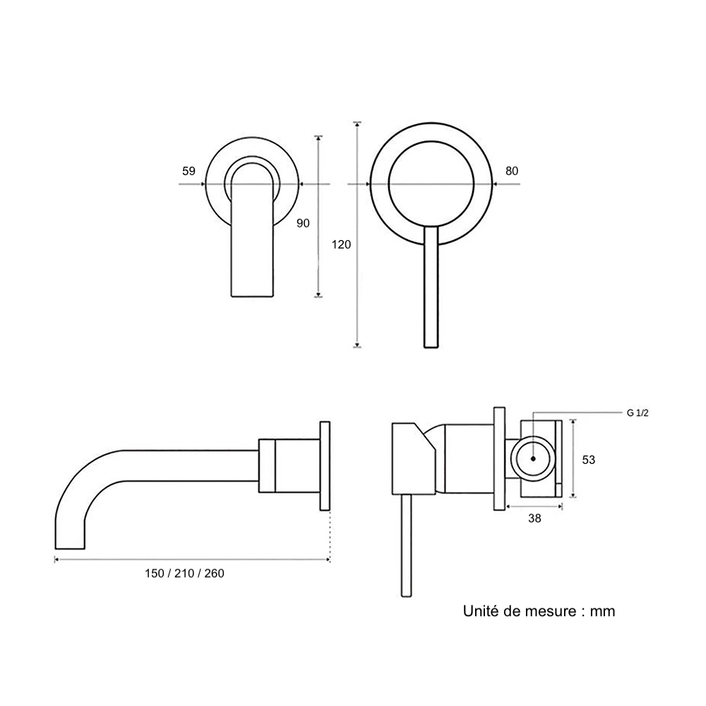 Differnz robinet mitigeur encastré froid/chaud côté droit noir mat -  30.416.10 